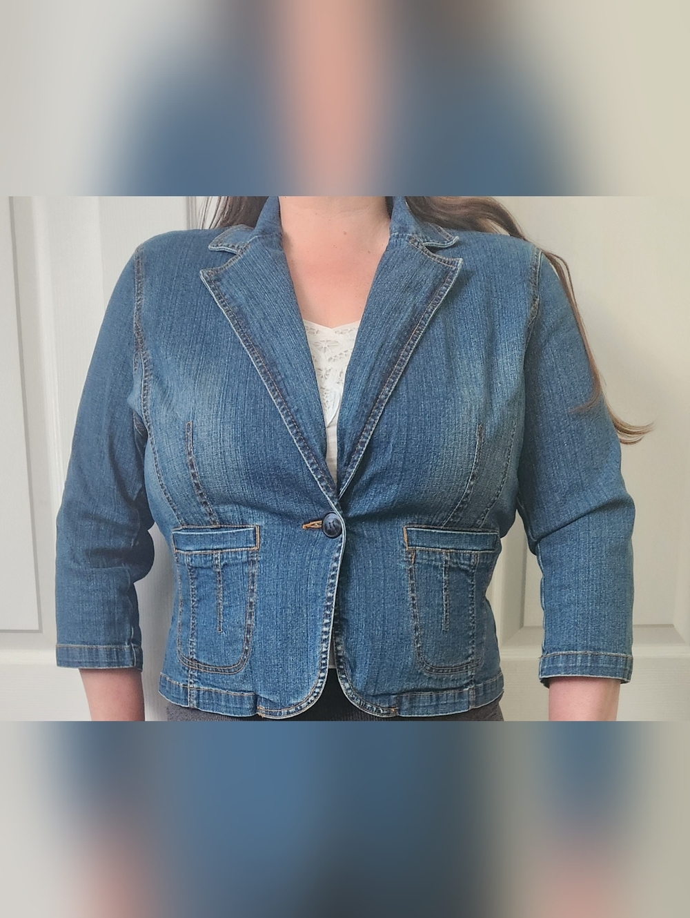 a.n.a Women's Blue Denim Blazer Jacket - Casual Tailored Style - XL